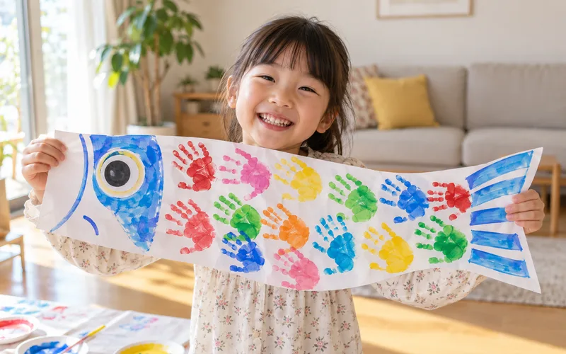 手形こいのぼりで遊ぶ子ども