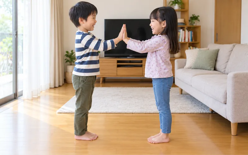 手押し相撲で遊ぶ子ども
