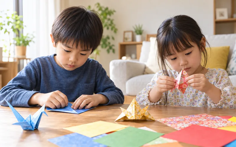 折り紙伝承作品づくりで遊ぶ子ども