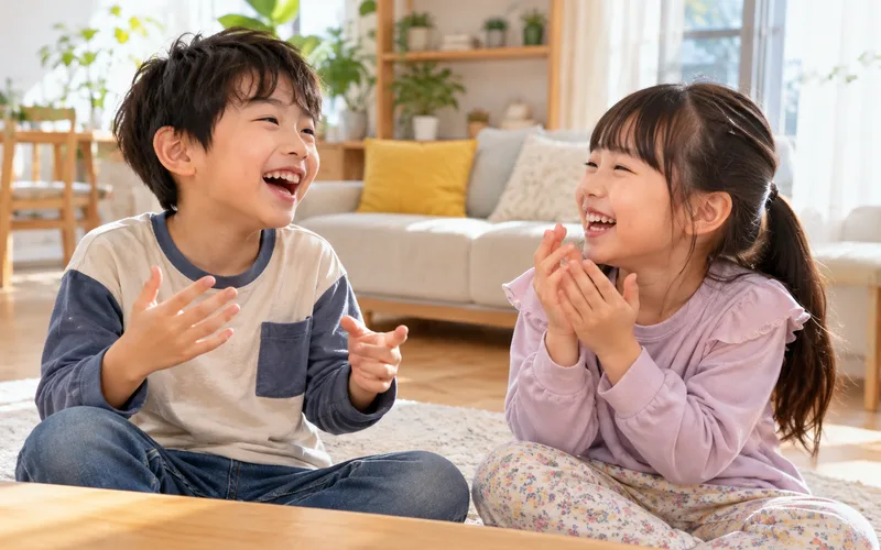 早口言葉チャレンジで遊ぶ子ども