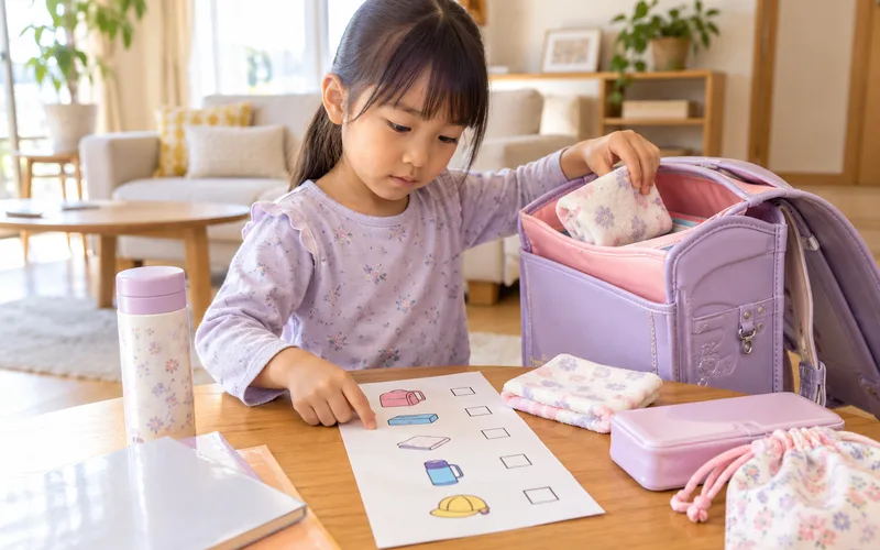 明日の準備チェックゲームで遊ぶ子ども
