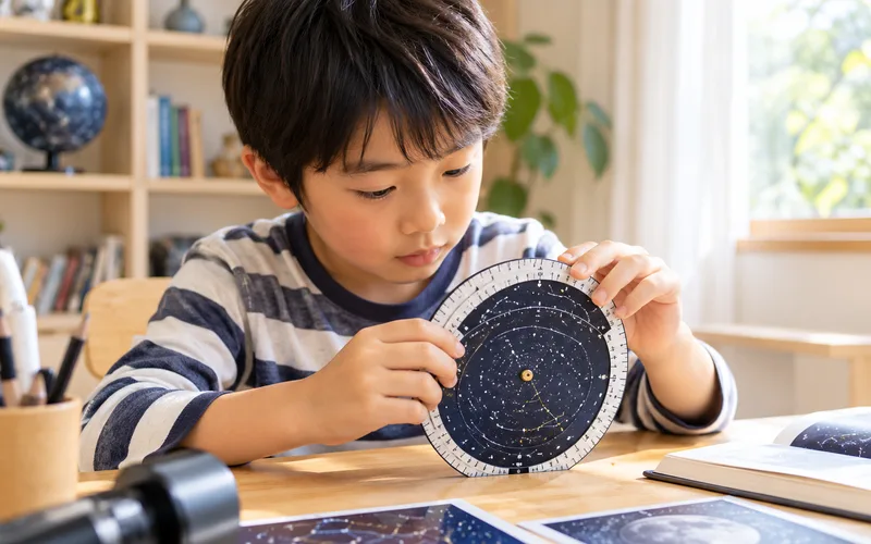 星座早見盤づくりで遊ぶ子ども