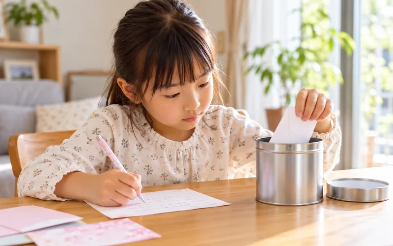 未来の自分へタイムカプセルで遊ぶ子ども