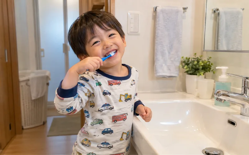 歌1曲でピカピカみがきで遊ぶ子ども