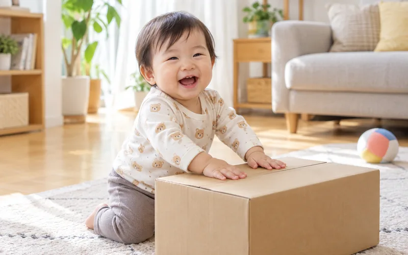 段ボール太鼓ぽんぽんで遊ぶ子ども