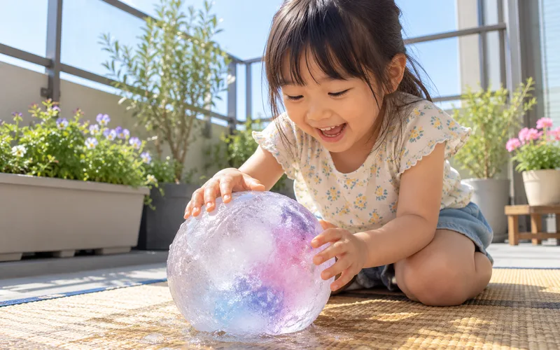 氷風船で遊ぶ子ども