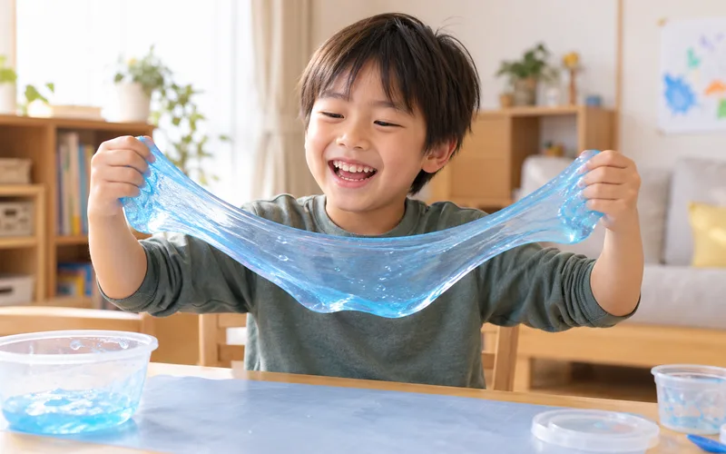 洗濯のりスライムで遊ぶ子ども