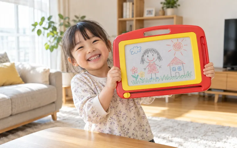 磁気お絵かきボードで遊ぶ子ども