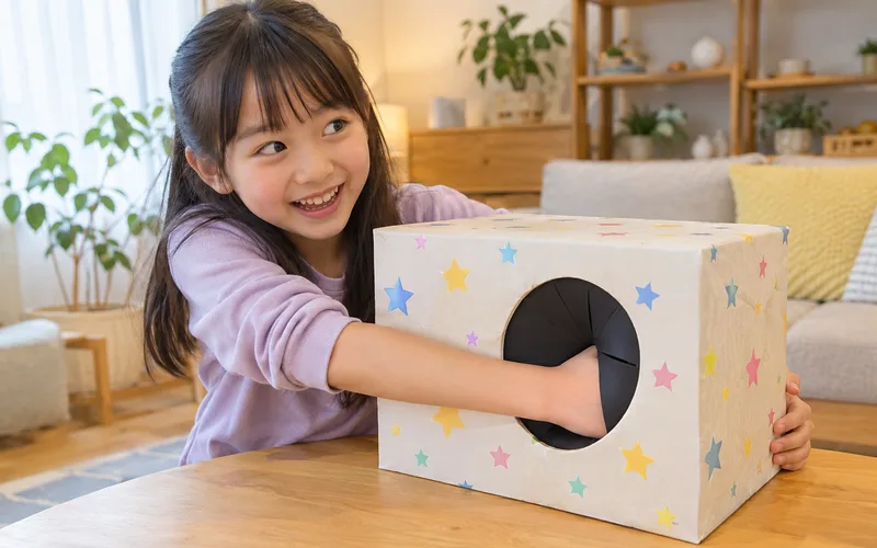 箱の中身はなんだろなで遊ぶ子ども