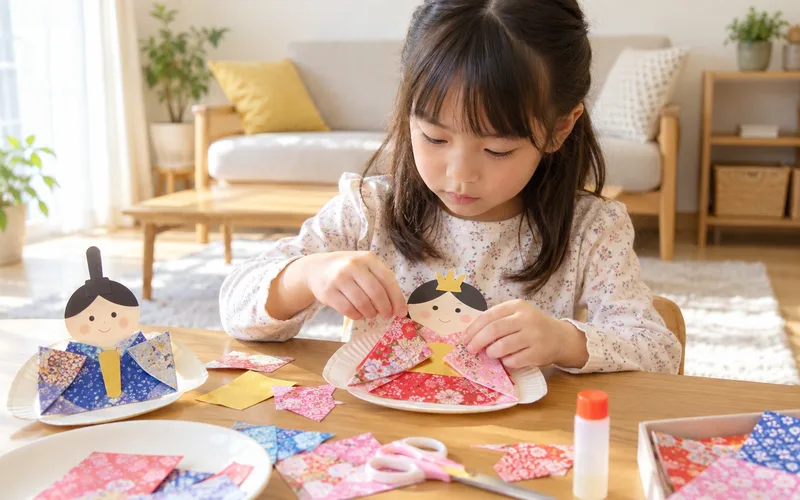 紙皿おひなさまづくりで遊ぶ子ども