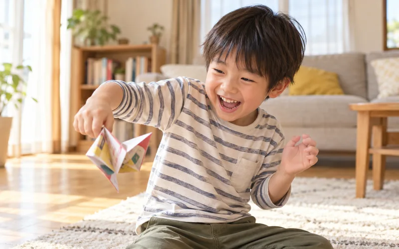 紙鉄砲で遊ぶ子ども