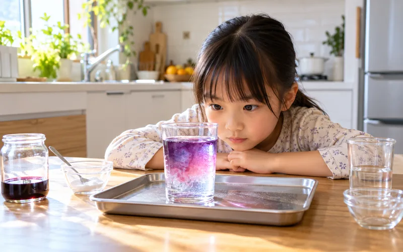 紫キャベツ色変わり実験で遊ぶ子ども