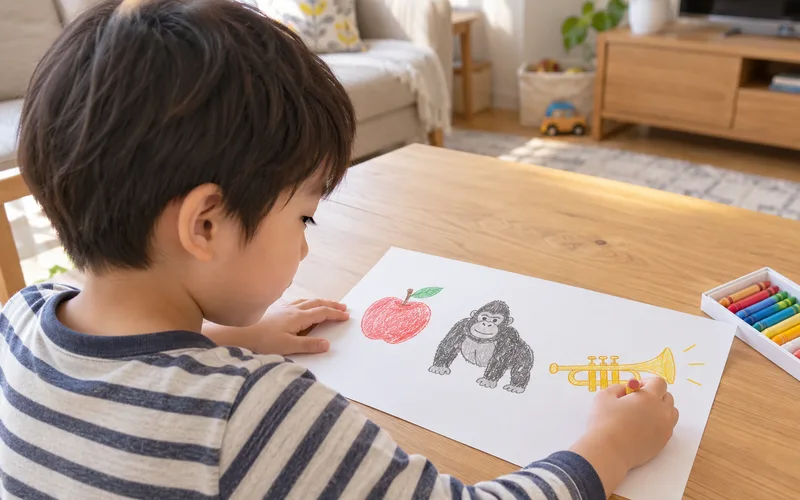 絵しりとりで遊ぶ子ども