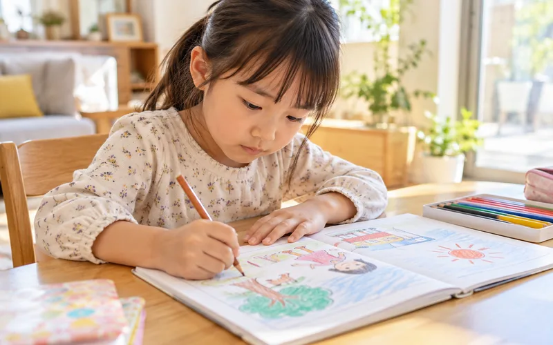 絵日記を書こうで遊ぶ子ども