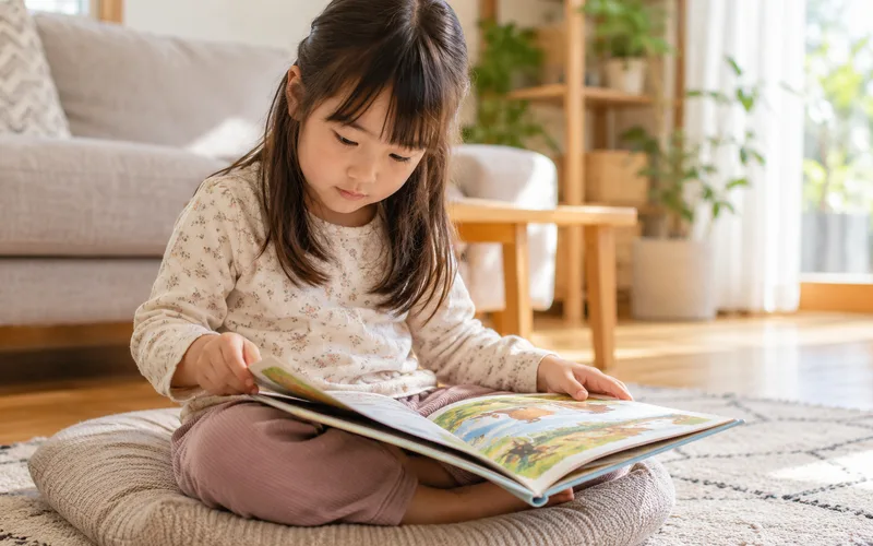 絵本のひとり読みで遊ぶ子ども