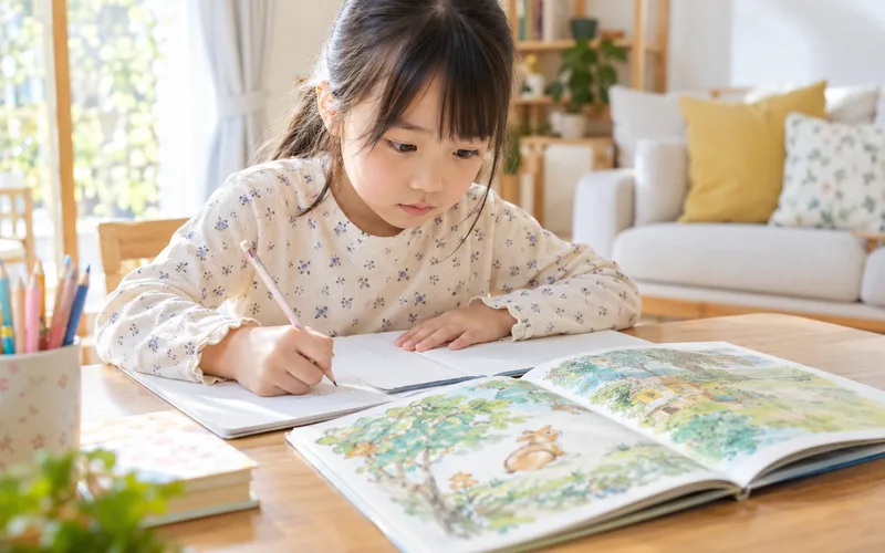 絵本の続き作文で遊ぶ子ども