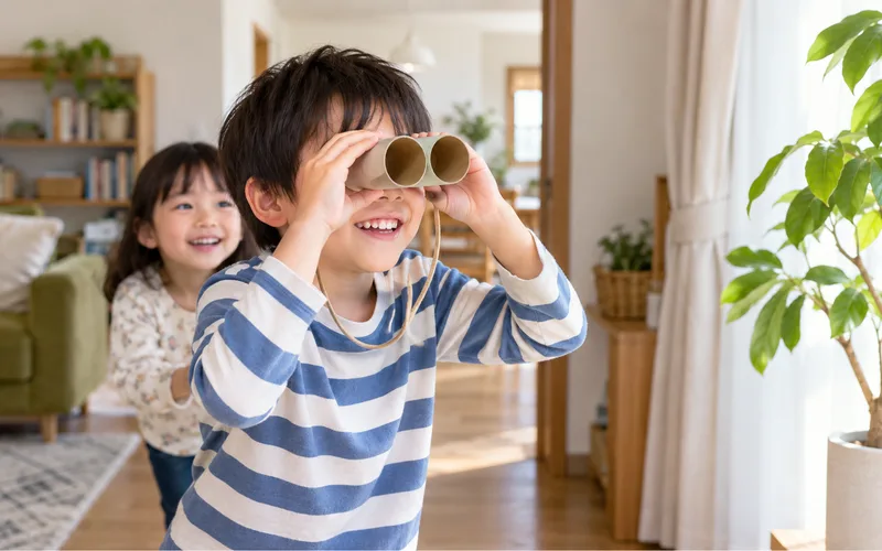 芯双眼鏡たんけんごっこで遊ぶ子ども