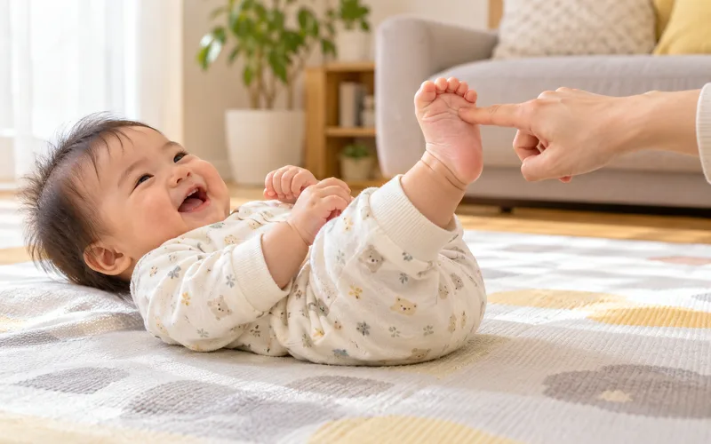 足の裏くすぐりんこで遊ぶ子ども
