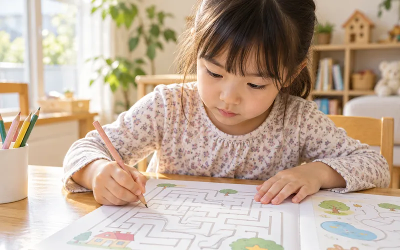 迷路・点つなぎドリルで遊ぶ子ども