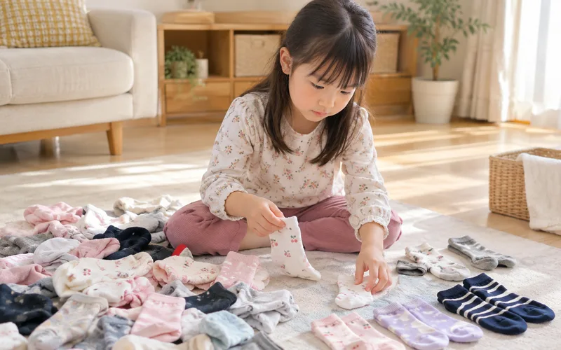 靴下ペアさがしで遊ぶ子ども