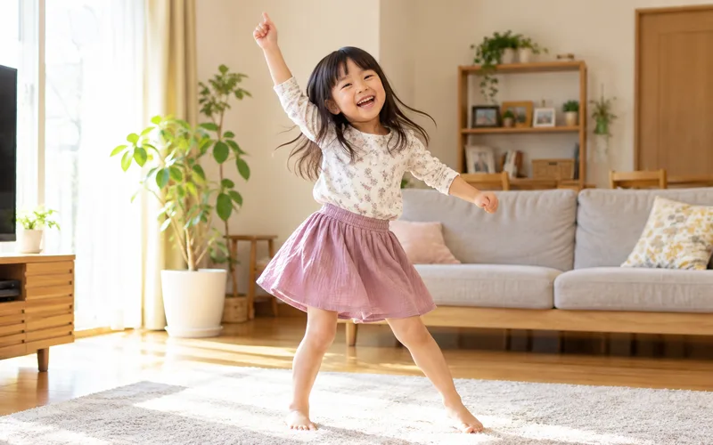音楽に合わせてひとりダンスで遊ぶ子ども
