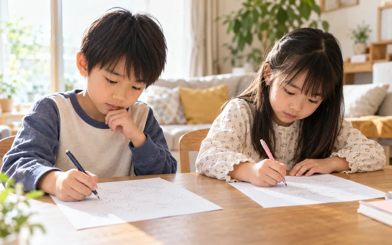頭文字あつめゲームで遊ぶ子ども