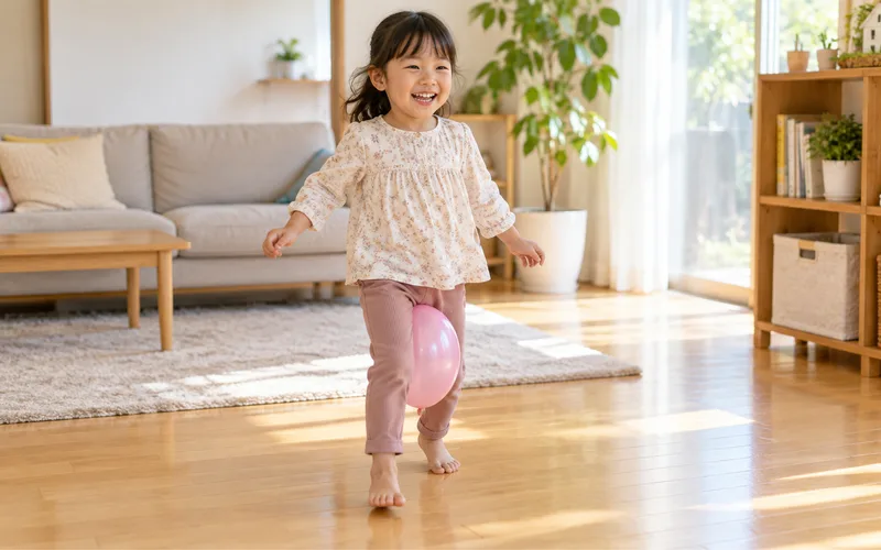 風船足はさみリレーで遊ぶ子ども